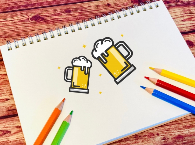 ビールのイラストと色鉛筆(休肝日のイメージ)