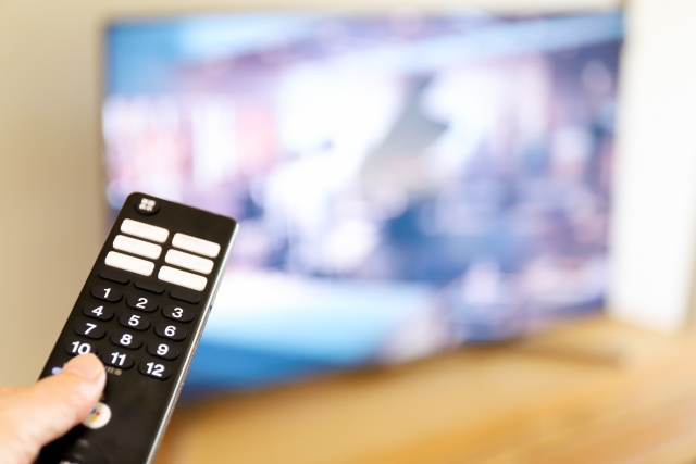 テレビのニュース特集を見る、リモコンを持つ手