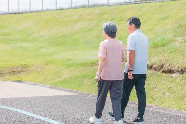 散歩する老夫婦の後ろ姿