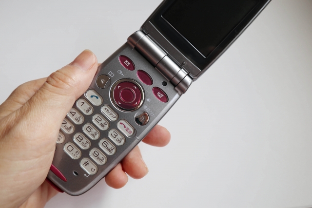 折りたたみ式の携帯電話を持つ手